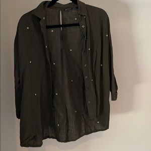 Olive green Zara linen top